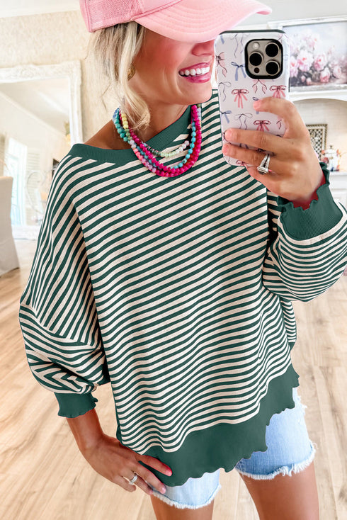 Stripe Loose Drop Shoulder Long Sleeve Top